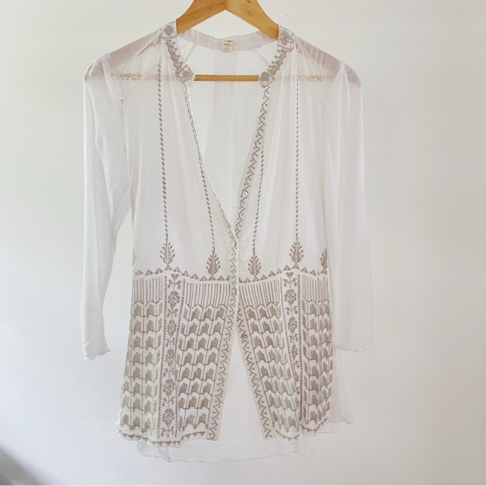 Bohème White Sheer Embroidered open shirt